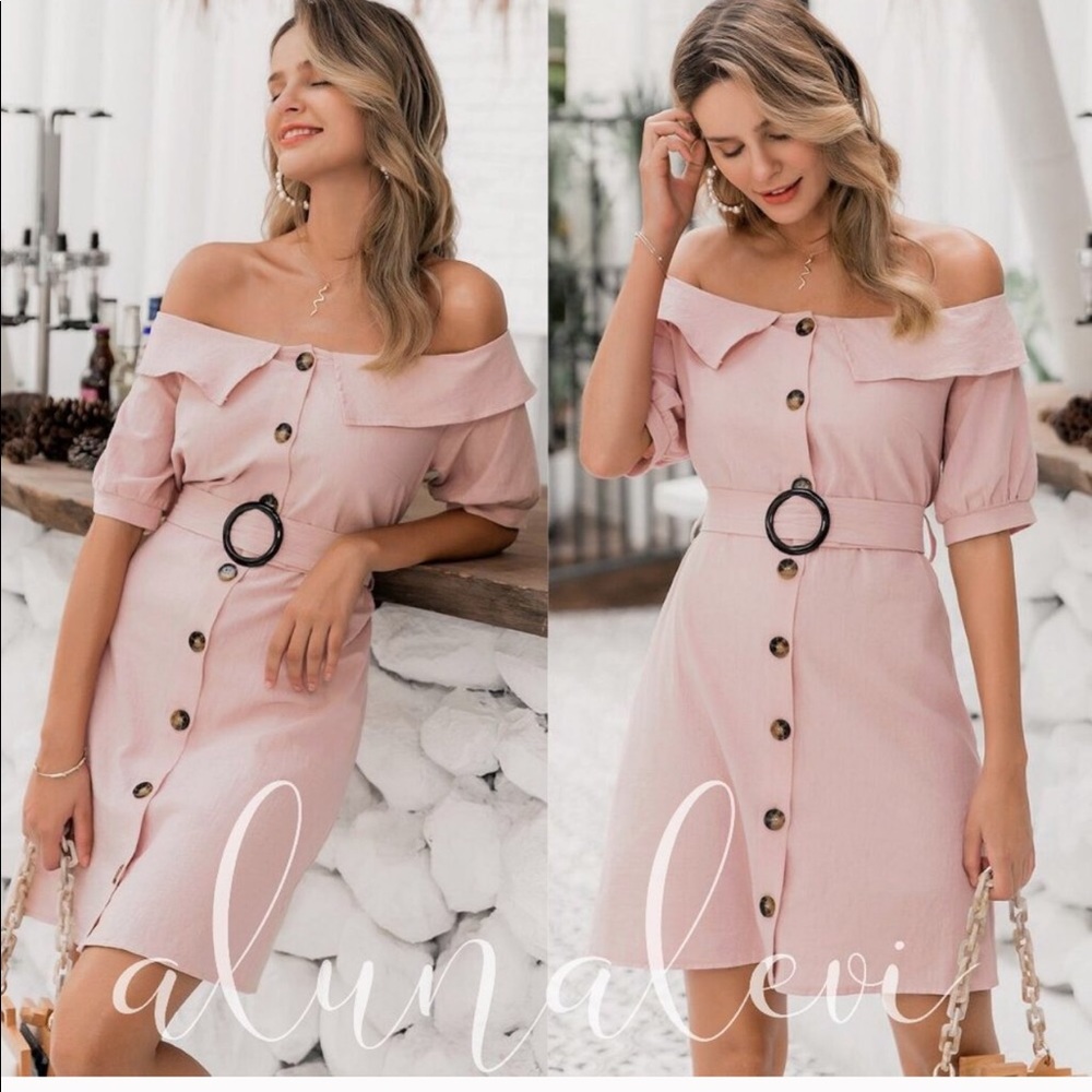 Blush off-shoulder dress